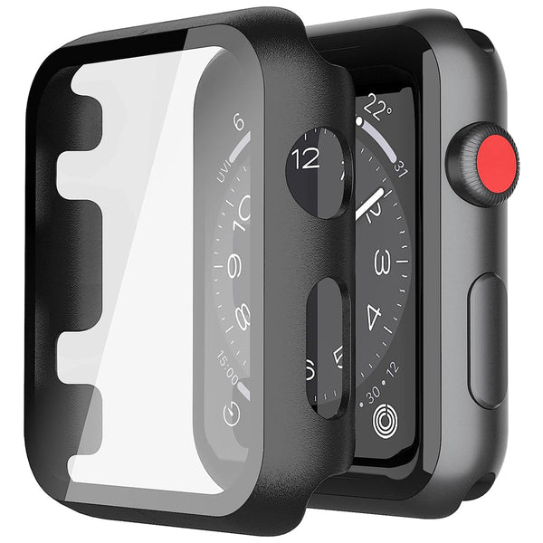 Apple Watch 38mm Case with Glass Screen Protector by SwiftShield (2 Pack - Black)