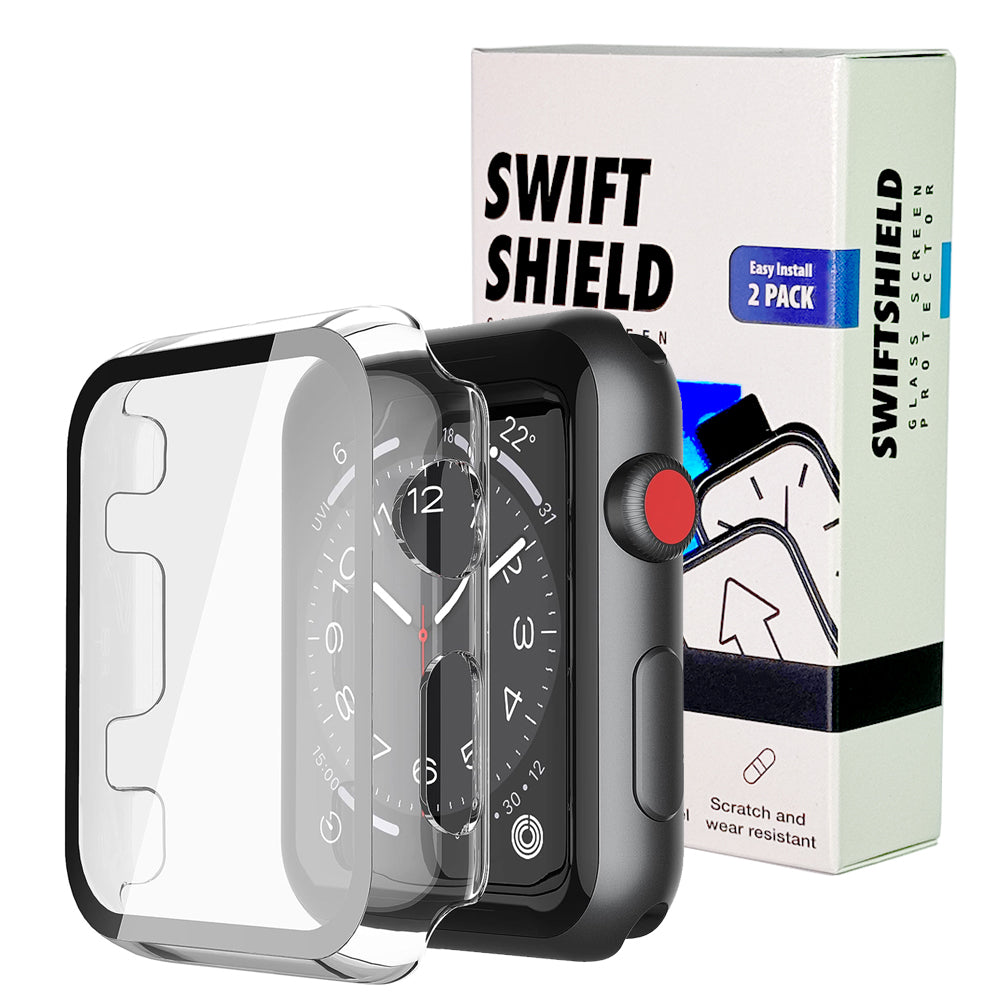 Apple Watch 42mm Case with Glass Screen Protector by SwiftShield (2 Pack - Clear)