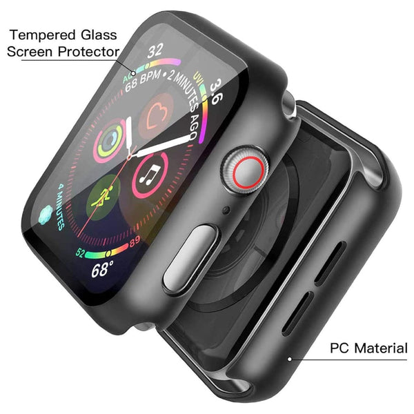 Apple Watch 44mm Case with Glass Screen Protector by SwiftShield (2 Pack - Black)