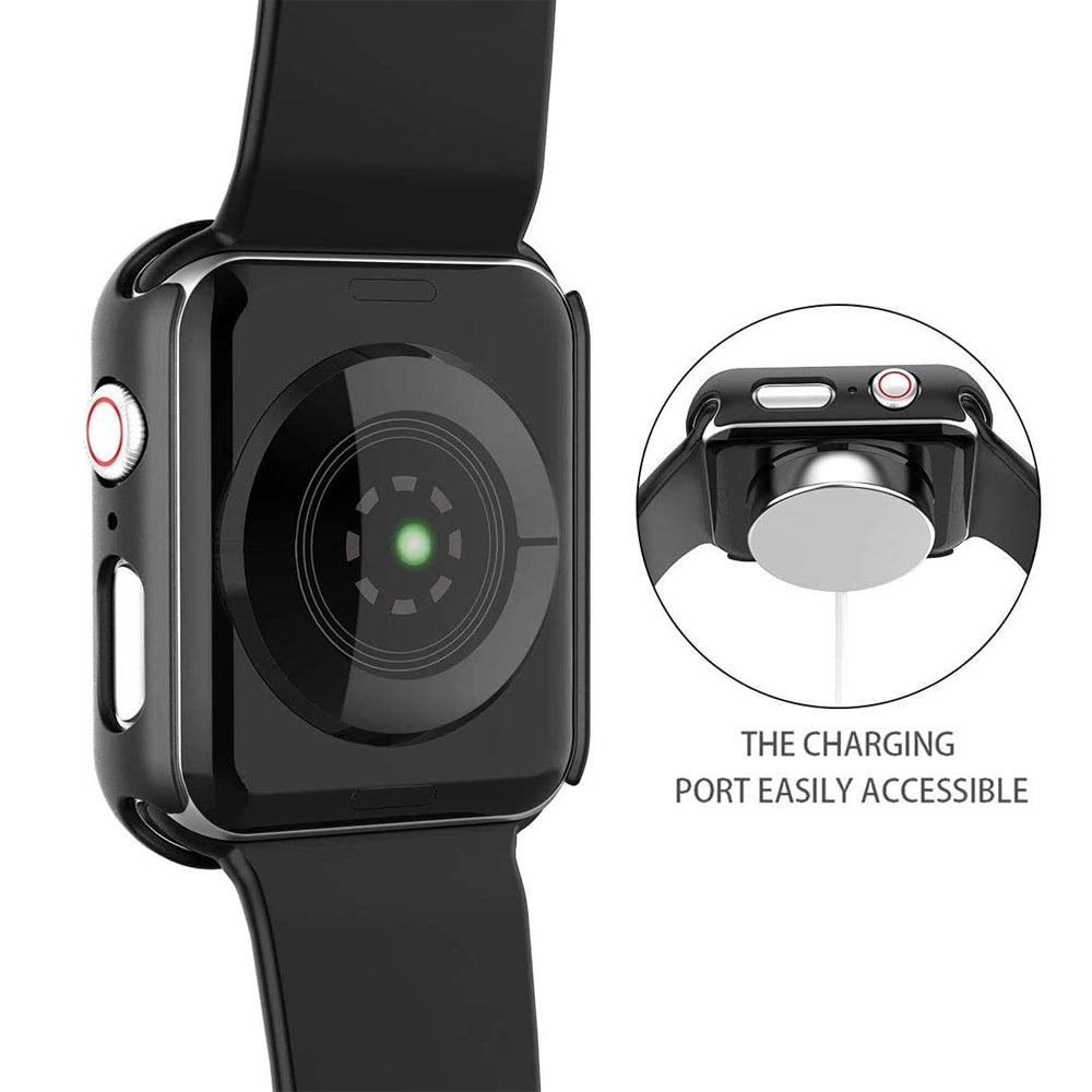 Apple Watch SE Series 3 40mm Case with Glass Screen Protector by SwiftShield (2 Pack - Black + Clear)