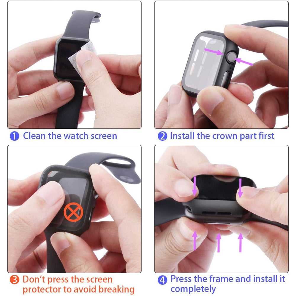 Apple Watch SE Series 3 44mm Case with Glass Screen Protector by SwiftShield (2 Pack - Black)