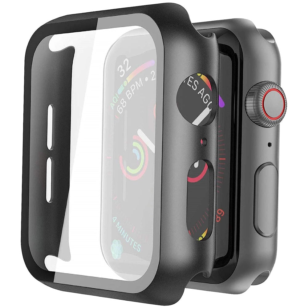 Apple Watch SE Series 2 40mm Case with Glass Screen Protector by SwiftShield (2 Pack - Black + Clear)
