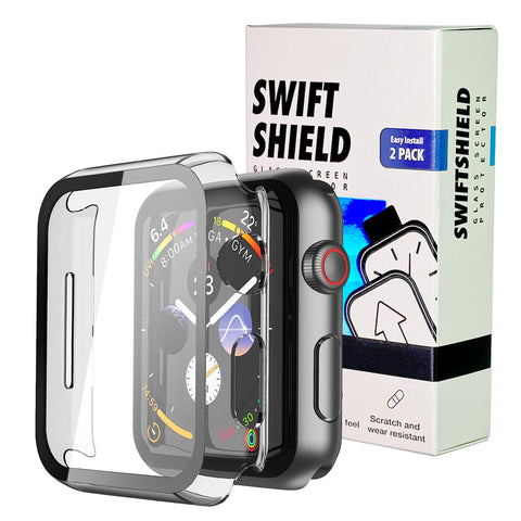 Apple Watch 44mm Case with Glass Screen Protector by SwiftShield (2 Pack - Clear)