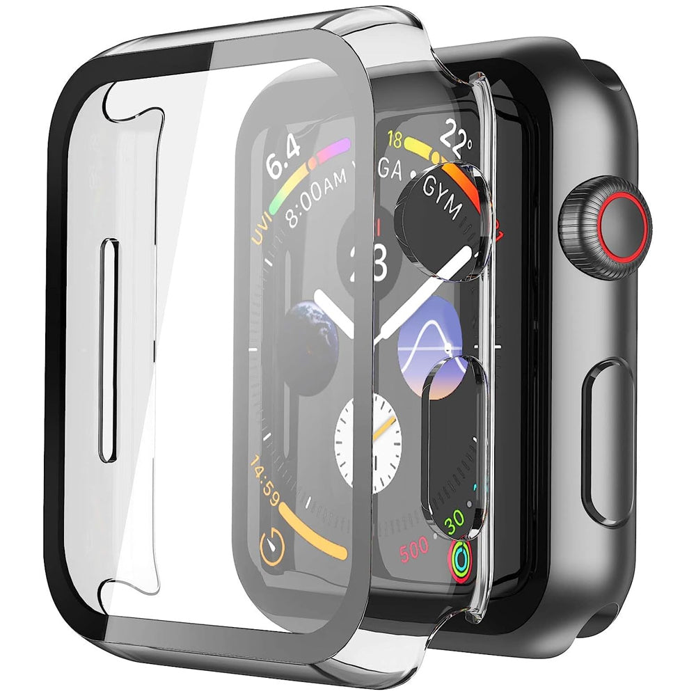 Apple Watch SE Series 2 44mm Case with Glass Screen Protector by SwiftShield (2 Pack - Black + Clear)