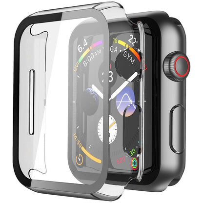 Apple Watch SE Series 2 44mm Case with Glass Screen Protector by SwiftShield (2 Pack - Black + Clear)