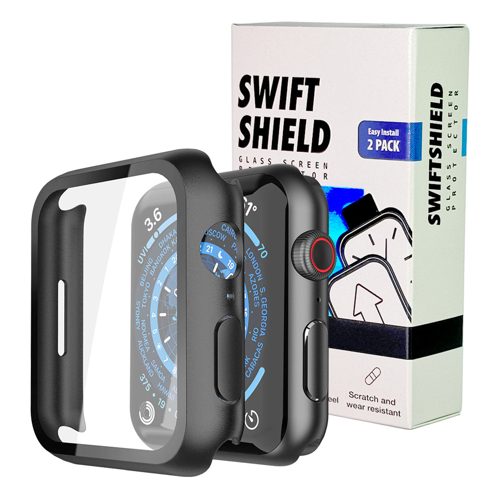 Apple Watch 41mm Case with Glass Screen Protector by SwiftShield (2 Pack - Black + Clear)