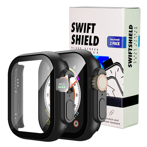 Apple Watch Ultra/Ultra 2 49mm Case with Glass Screen Protector by Swiftshield (2 Pack - Black)