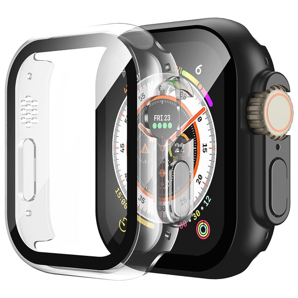 Apple Watch Ultra/Ultra 2 49mm Case with Glass Screen Protector by Swiftshield (2 Pack - Black + Clear)