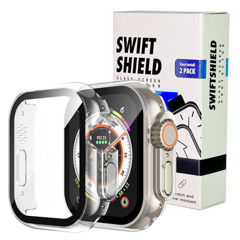 Apple Watch Ultra/Ultra 2 49mm Case with Glass Screen Protector by Swiftshield (2 Pack - Clear)