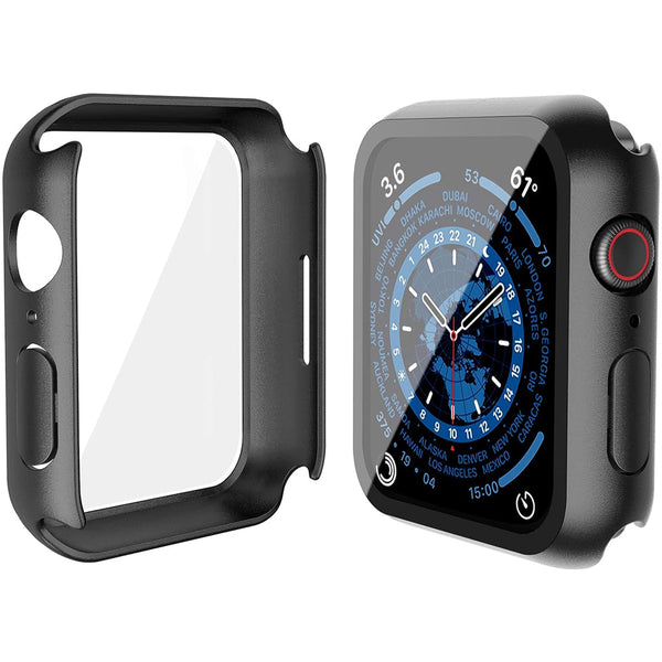 Apple Watch 45mm Case with Glass Screen Protector by SwiftShield (2 Pack - Black)