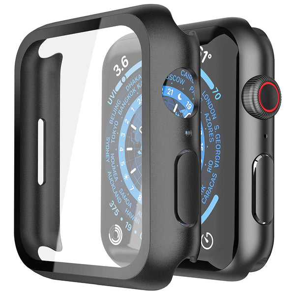Apple Watch 41mm Case with Glass Screen Protector by SwiftShield (2 Pack - Black + Clear)