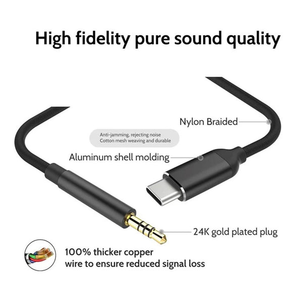 USB-C to Aux cable Braided Nylon (1m)