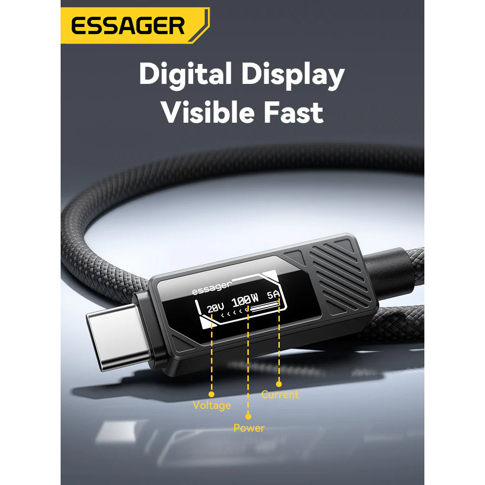 100W LED Display USB-C to USB-C cable (2M) - Essager Fast Charger