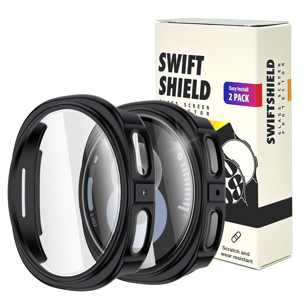 Samsung Galaxy Watch 9 40mm Case with Glass Screen Protector by SwiftShield (2 Pack - Black)