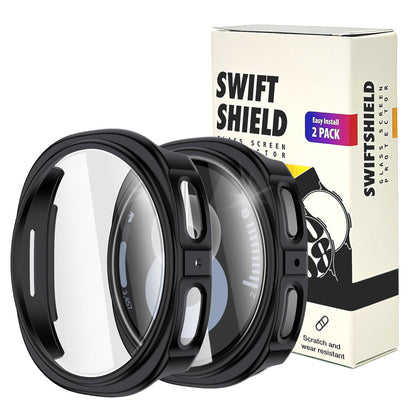 Samsung Galaxy Watch 9 44mm Case with Glass Screen Protector by SwiftShield (2 Pack - Black)