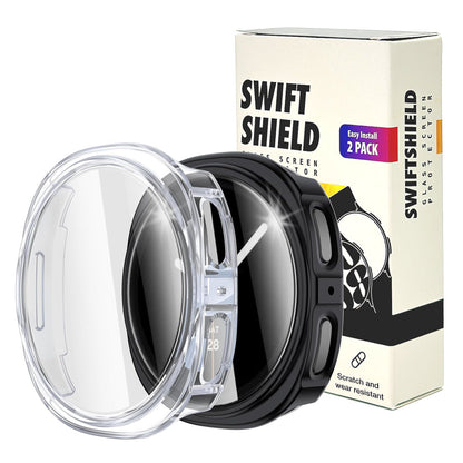 Samsung Galaxy Watch 9 40mm Case with Glass Screen Protector by SwiftShield (2 Pack - Black + Clear)