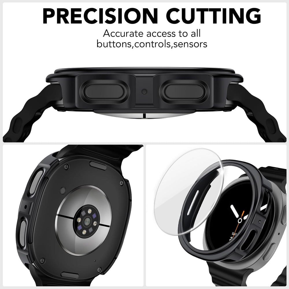 Samsung Galaxy Watch 8 44mm Case with Glass Screen Protector by SwiftShield (2 Pack - Black + Clear)
