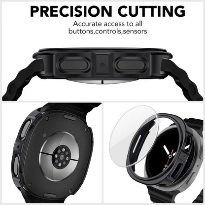 Samsung Galaxy Watch 9 44mm Case with Glass Screen Protector by SwiftShield (2 Pack - Black)