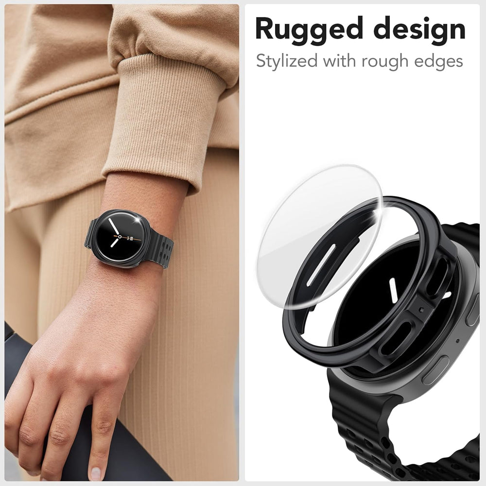 Samsung Galaxy Watch 9 44mm Case with Glass Screen Protector by SwiftShield (2 Pack - Black)