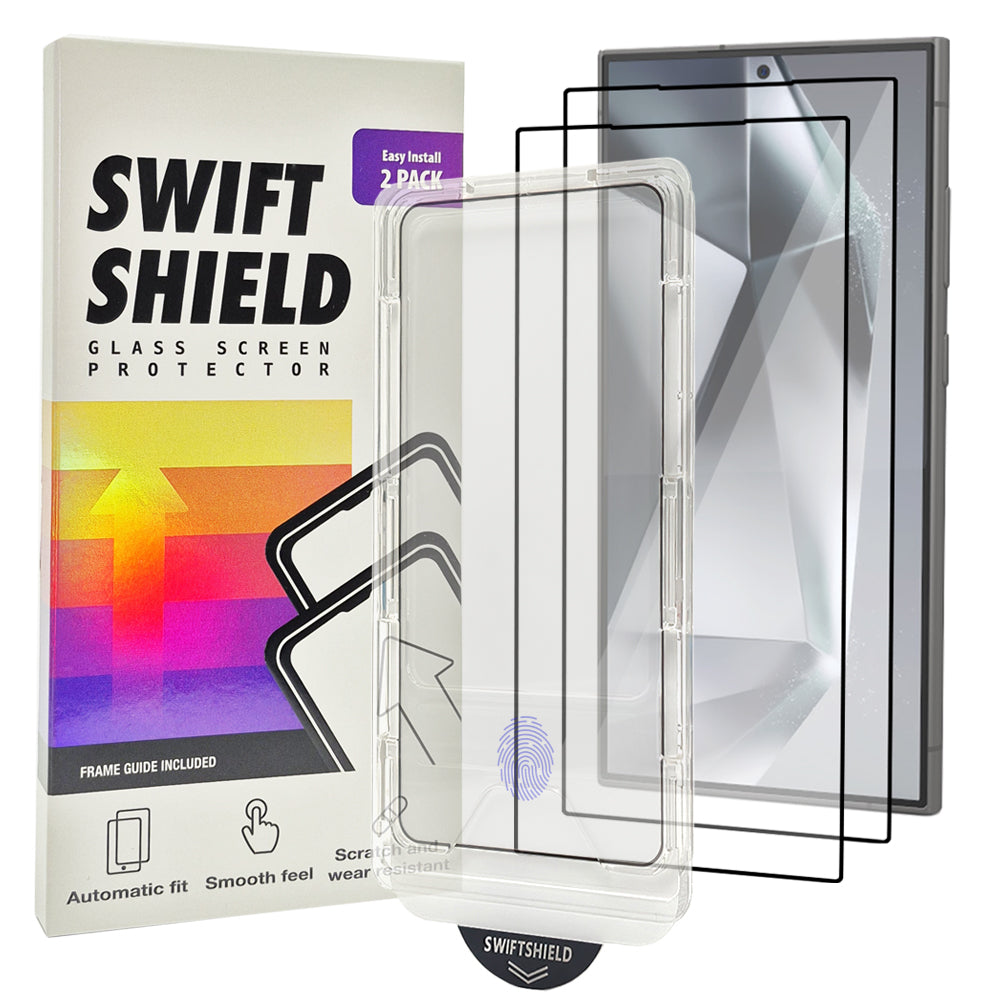 (New Pull Tab) Samsung Galaxy S24 Ultra Tempered Glass Screen Protector [2-Pack] with Easy Alignment Frame – Clear, Premium by SwiftShield