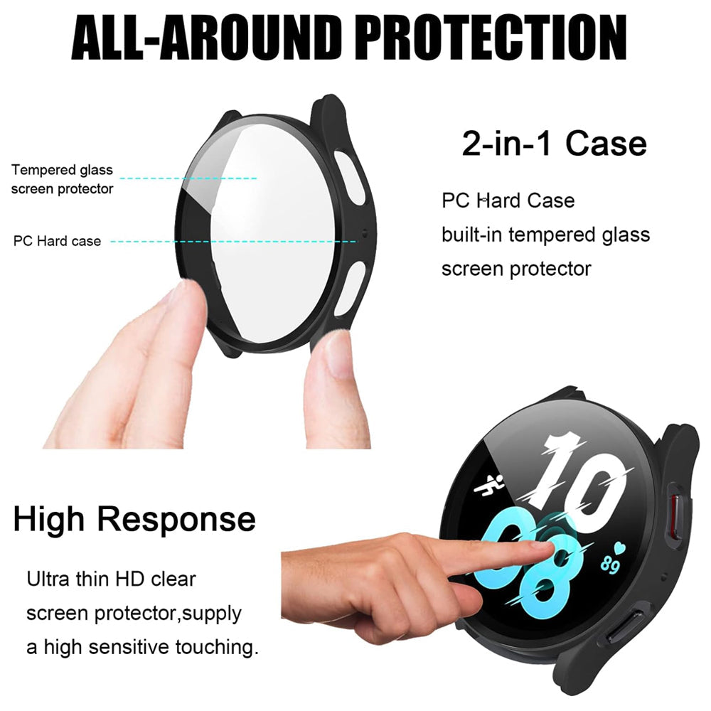 Samsung Galaxy Watch 5 40mm Case with Glass Screen Protector by SwiftShield (2 Pack - Black)