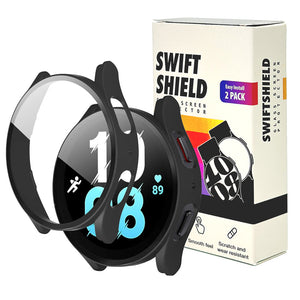 Samsung Galaxy Watch 5 40mm Case with Glass Screen Protector by SwiftShield (2 Pack - Black + Clear)