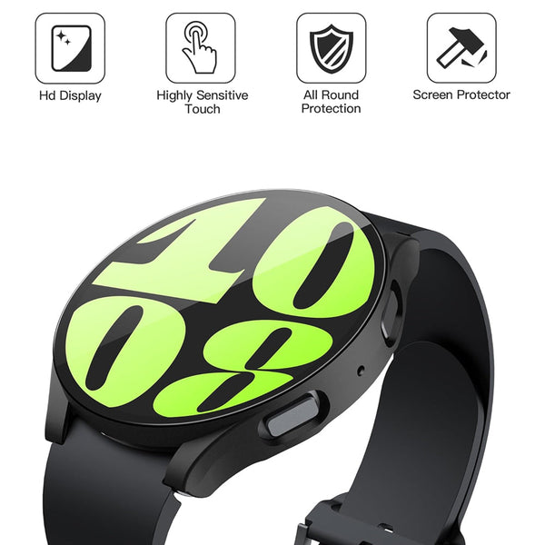 Samsung Galaxy Watch 6 40mm Case with Glass Screen Protector by SwiftShield (2 Pack - Black + Clear)