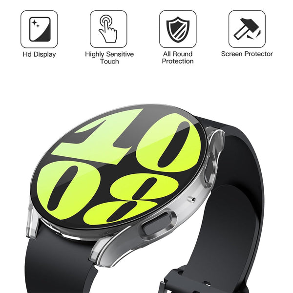 Samsung Galaxy Watch 6 44mm Case with Glass Screen Protector by SwiftShield (2 Pack - Clear)