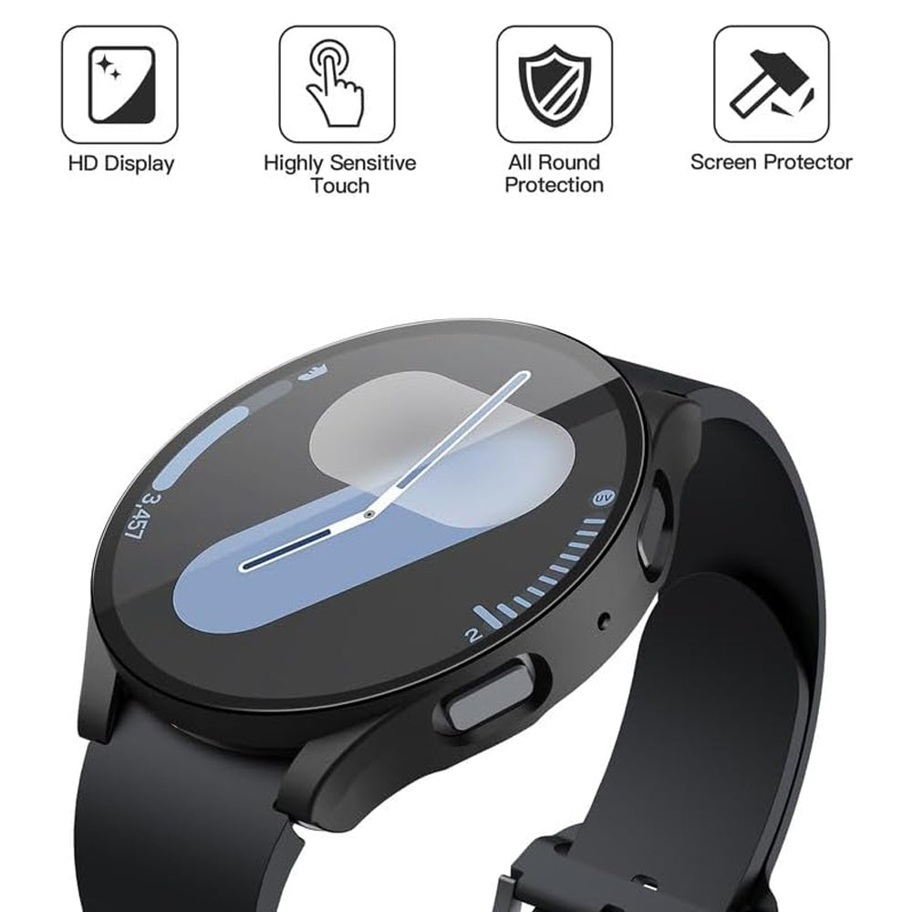 Samsung Galaxy Watch 7 44mm Case with Glass Screen Protector by SwiftShield (2 Pack - Black)