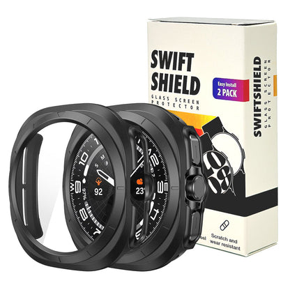 Samsung Galaxy Watch Ultra 47mm Case with Glass Screen Protector by SwiftShield (2 Pack - Black)