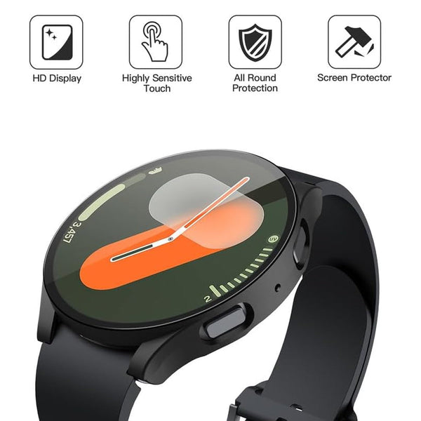 Samsung Galaxy Watch 7 40mm Case with Glass Screen Protector by SwiftShield (2 Pack - Black + Clear)