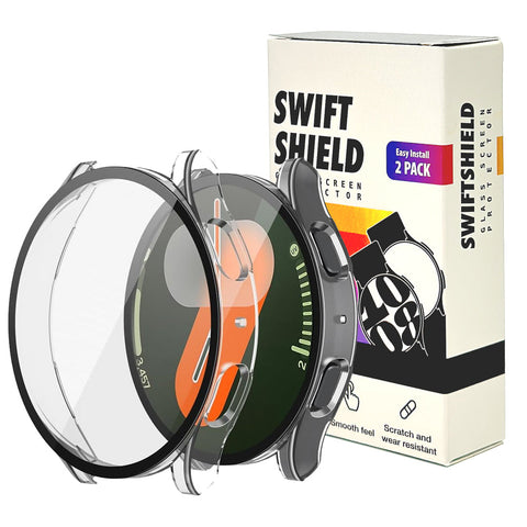 Samsung Galaxy Watch 7 40mm Case with Glass Screen Protector by SwiftShield (2 Pack - Clear)