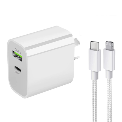 20W Fast Wall Charger with USB-C to Lightning cable
