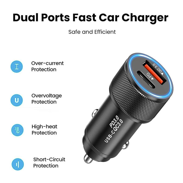 Alloy Fast Car Charger 18W (Dual USB-C + USB-A)
