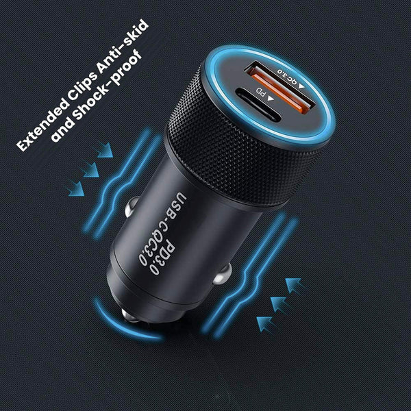 Dual 18W Fast Car Charger with USB-C to USB-C Cable