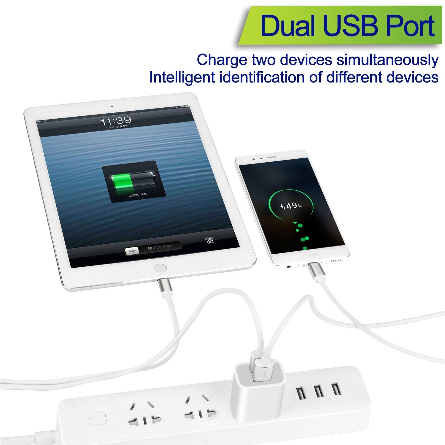 Dual USB port wall charger combo for iPhone