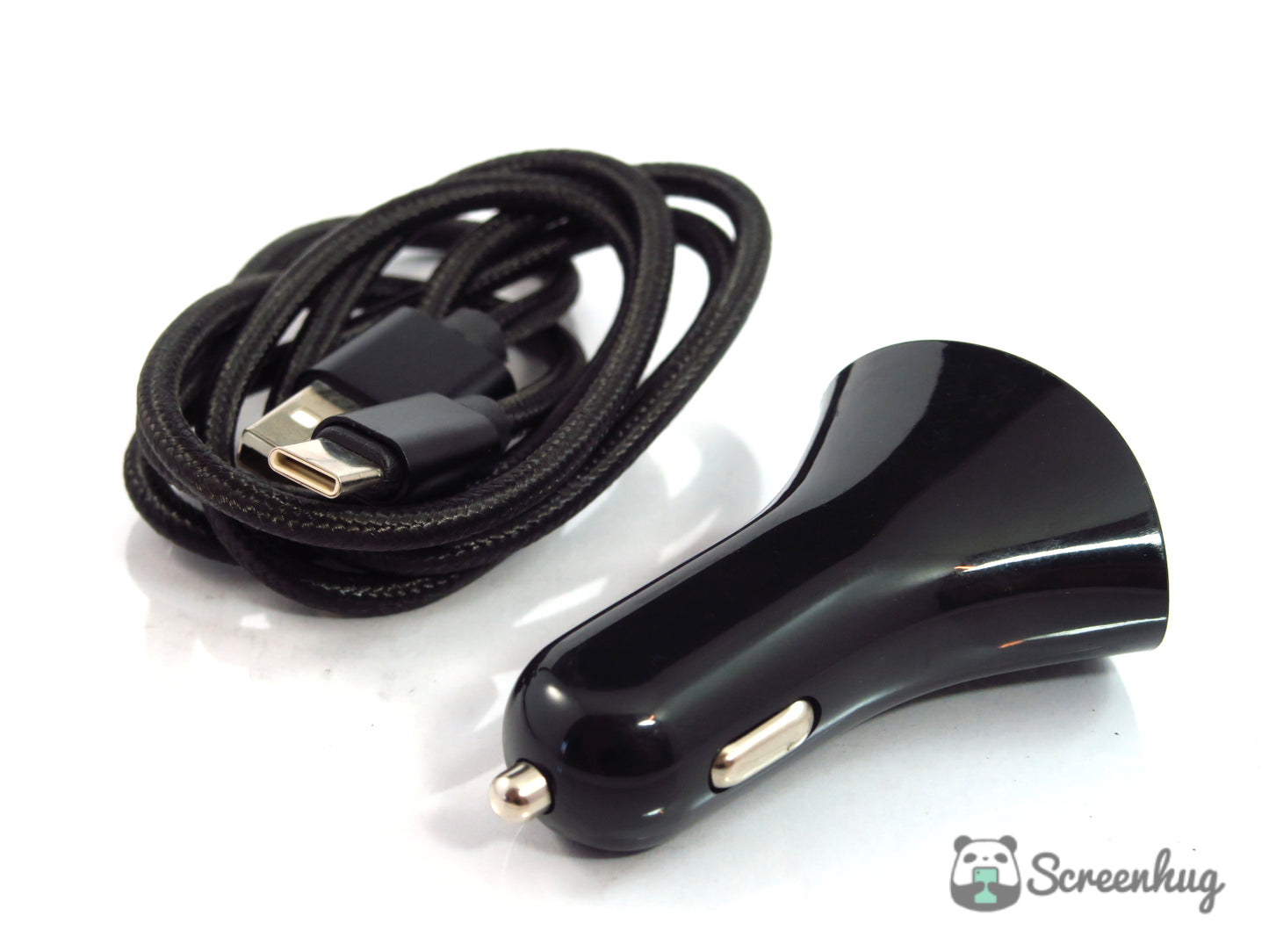 Dual USB Car Charger + Type C cable combo - Black