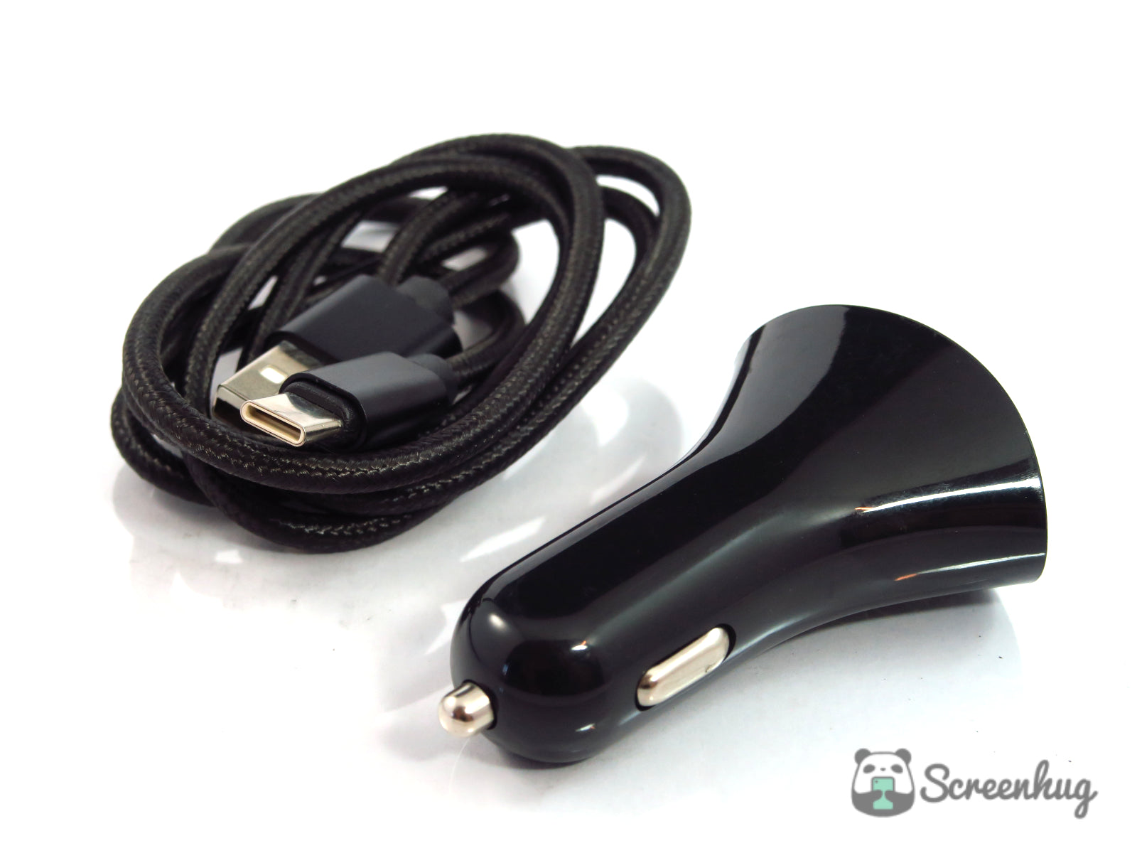 Dual USB Car Charger + Type C cable combo - Black