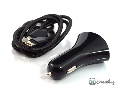 Dual USB Car Charger + Type C cable combo - Black