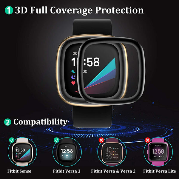 TPU Screen Protector for Fitbit Versa 3 / Sense - Black